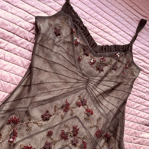 BCBGMaxAzria Elegant Brown mesh beaded sequins stretch lined dress 12 - Picture 4 of 10